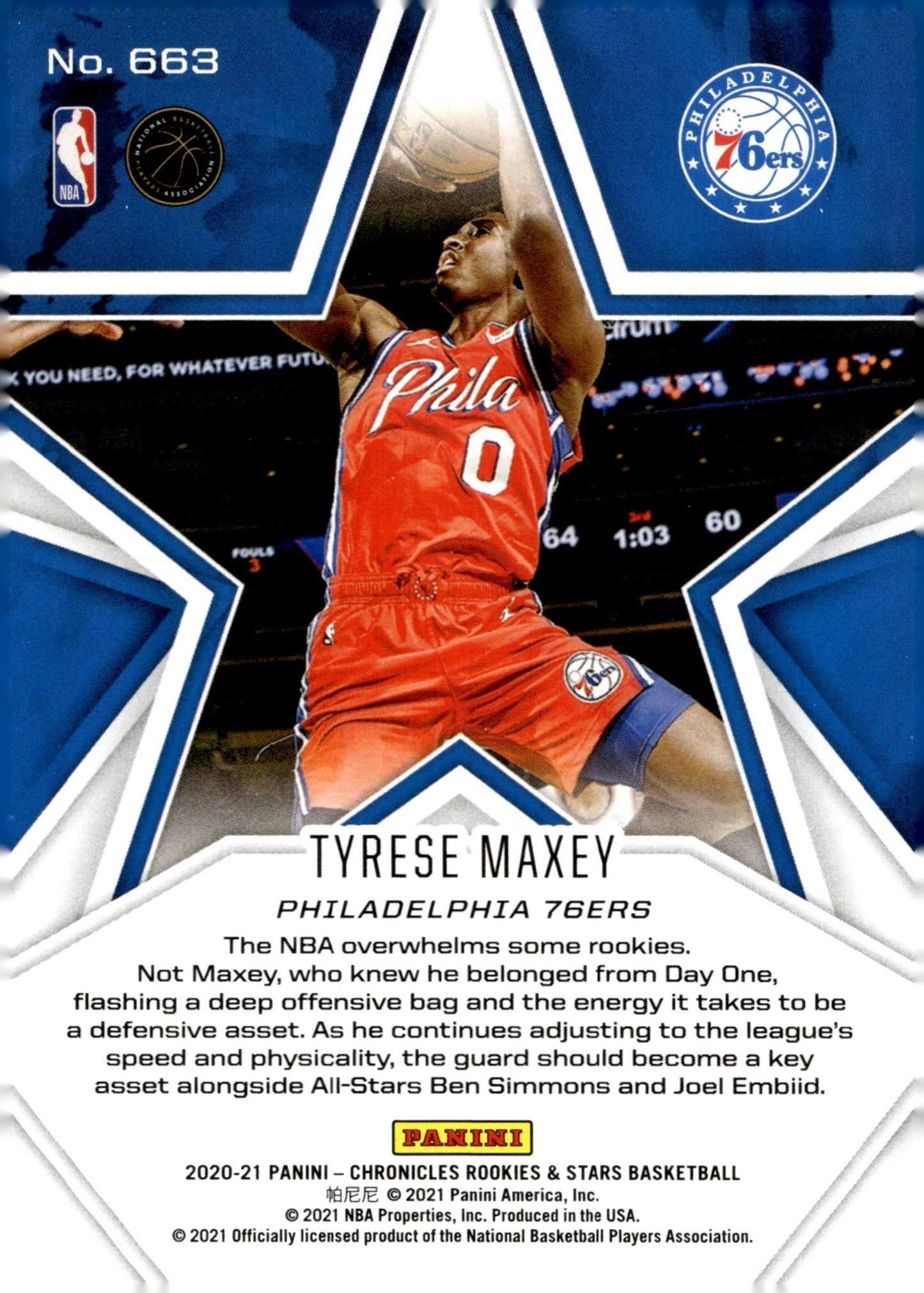 Tyrese Maxey 2020 - 21 Panini Chronicles Rookies & Stars RC #663 - Collector Store LLC