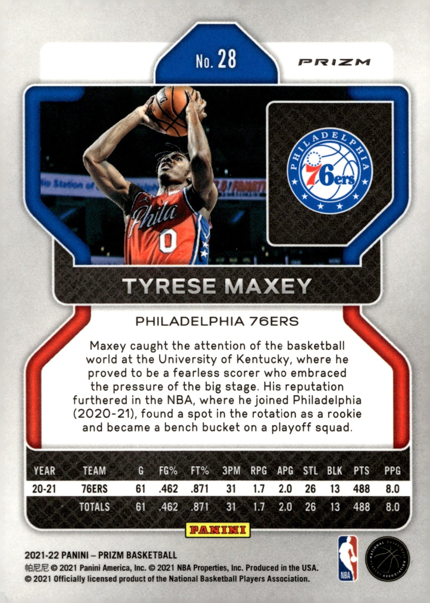 Tyrese Maxey 2021 - 22 Panini Prizm Red Ice Prizm #28 - Collector Store LLC
