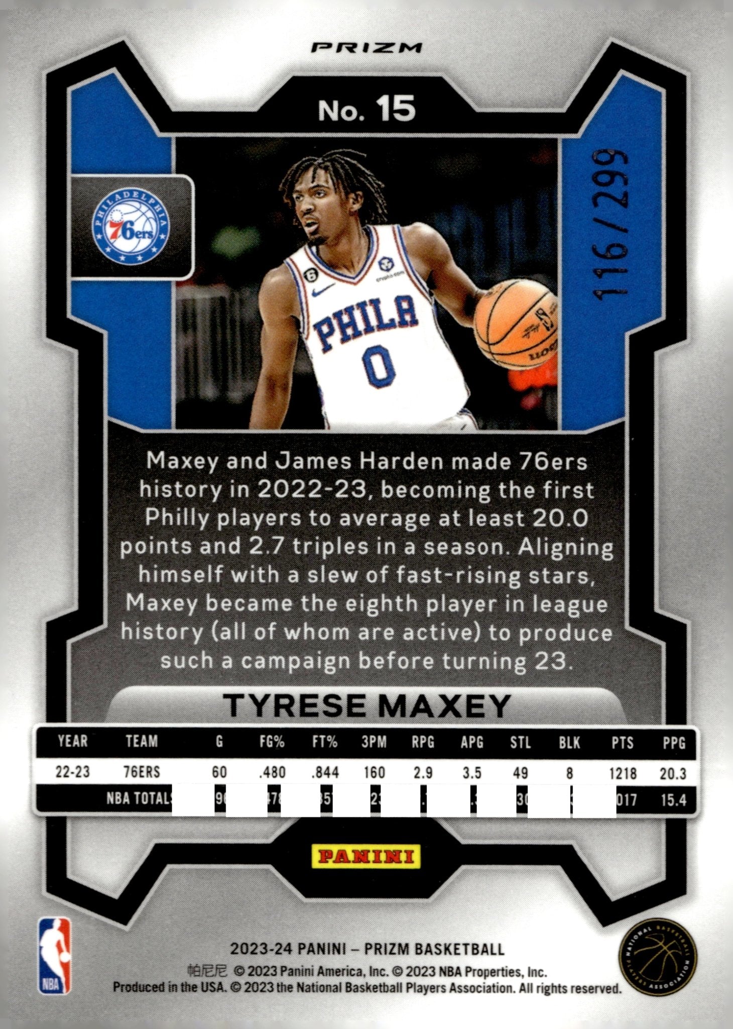 Tyrese Maxey 2023 - 24 Panini Prizm Red Prizm 116/299 #15 - Collector Store LLC