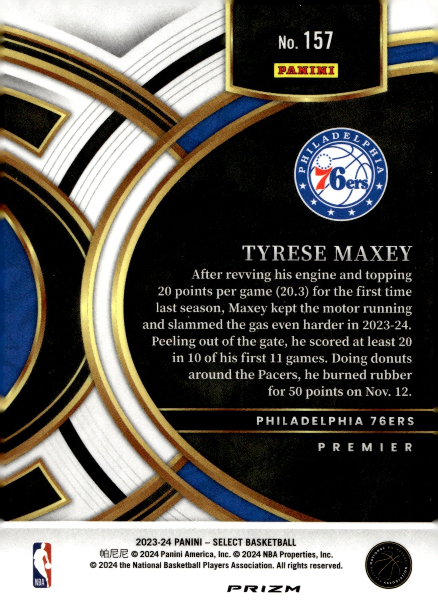 Tyrese Maxey 2023 - 24 Panini Select Red Ice #157 - Collector Store LLC