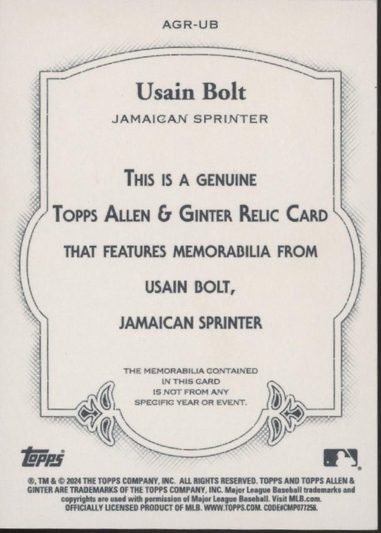 Usain Bolt 2024 Topps Allen & Ginter Swatch #AGR - UB - Collector Store LLC