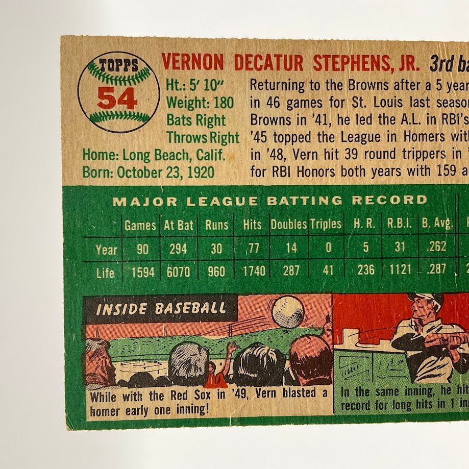 Vern Stephens 1954 Topps #54 Baltimore Orioles GD - Collector Store LLC