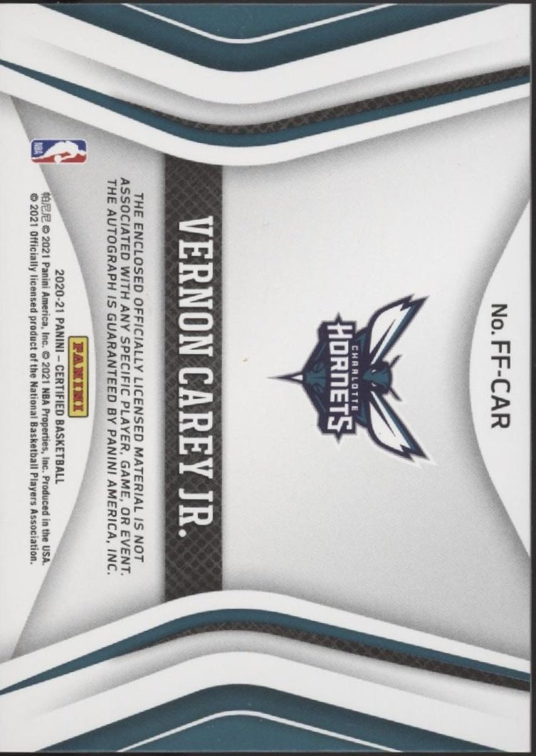 Vernon Carey Jr. 2020 - 21 Panini Certified Freshman Fabric Swatch RC Auto #FF - CAR - Collector Store LLC