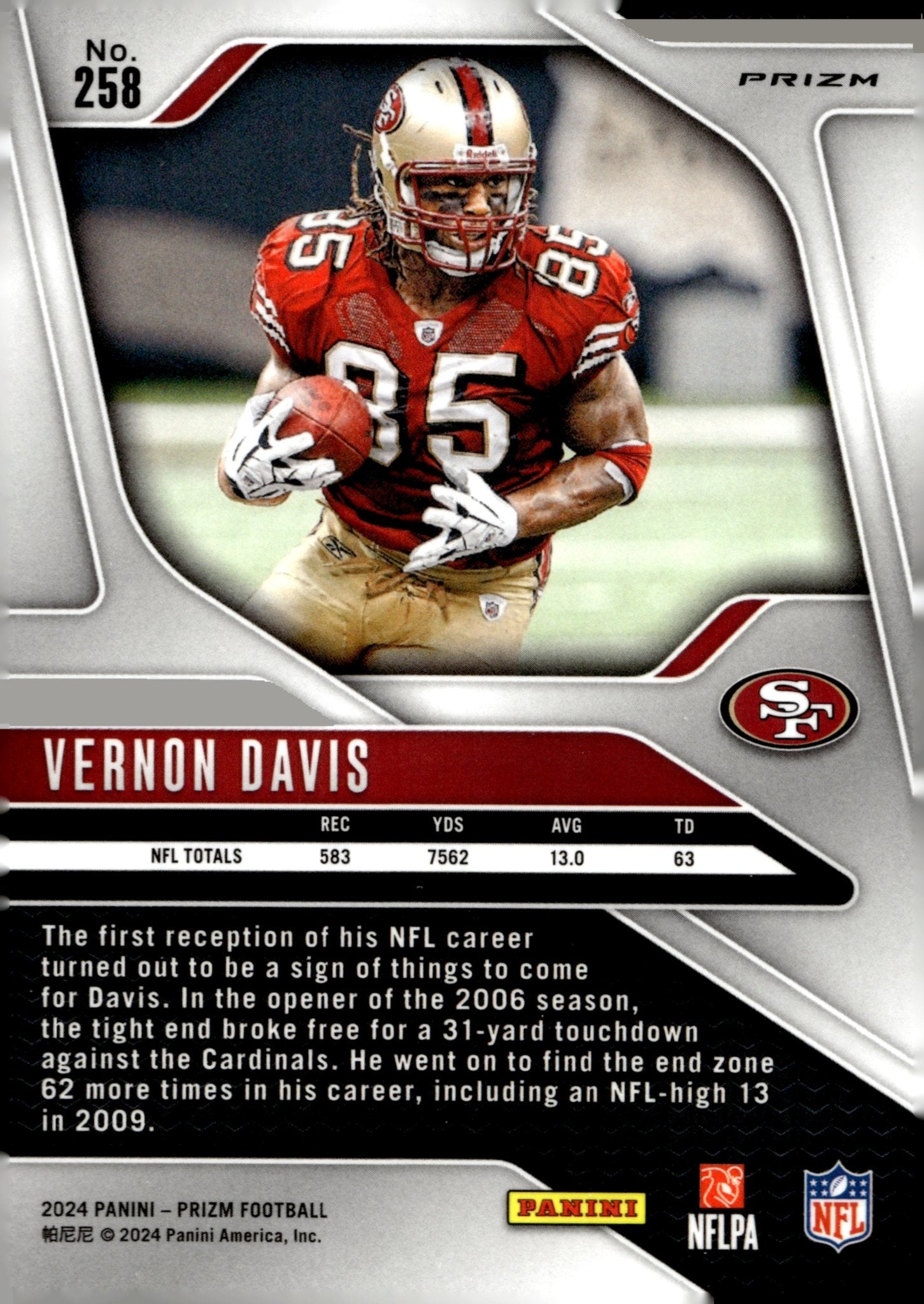 Vernon Davis 2024 Panini Prizm Red White & Blue Prizm #258 - Collector Store LLC