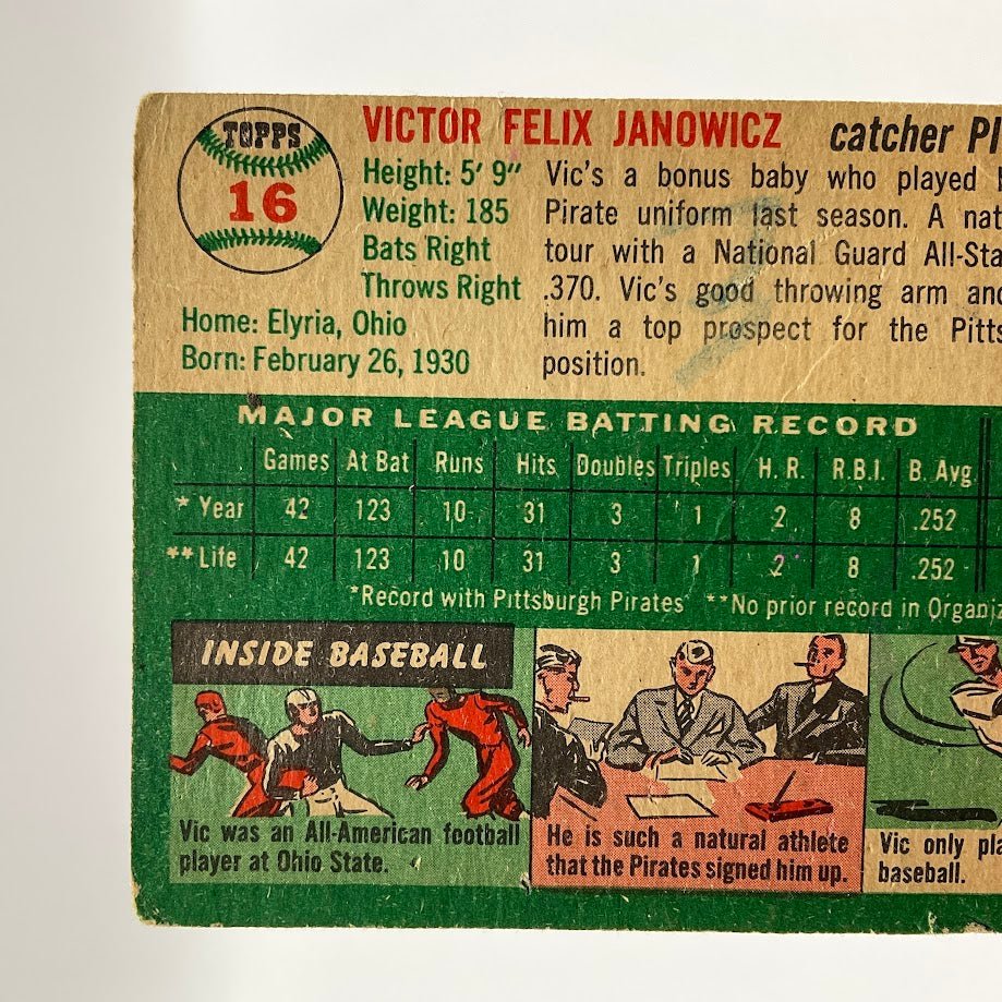 Vic Janowicz 1954 Topps #16 Pittsburgh Pirates GD - Collector Store LLC