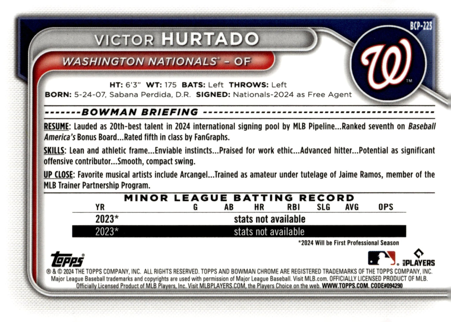 Victor Hurtado 2024 Bowman Chrome Mojo Refractor #BCP - 223 - Collector Store LLC