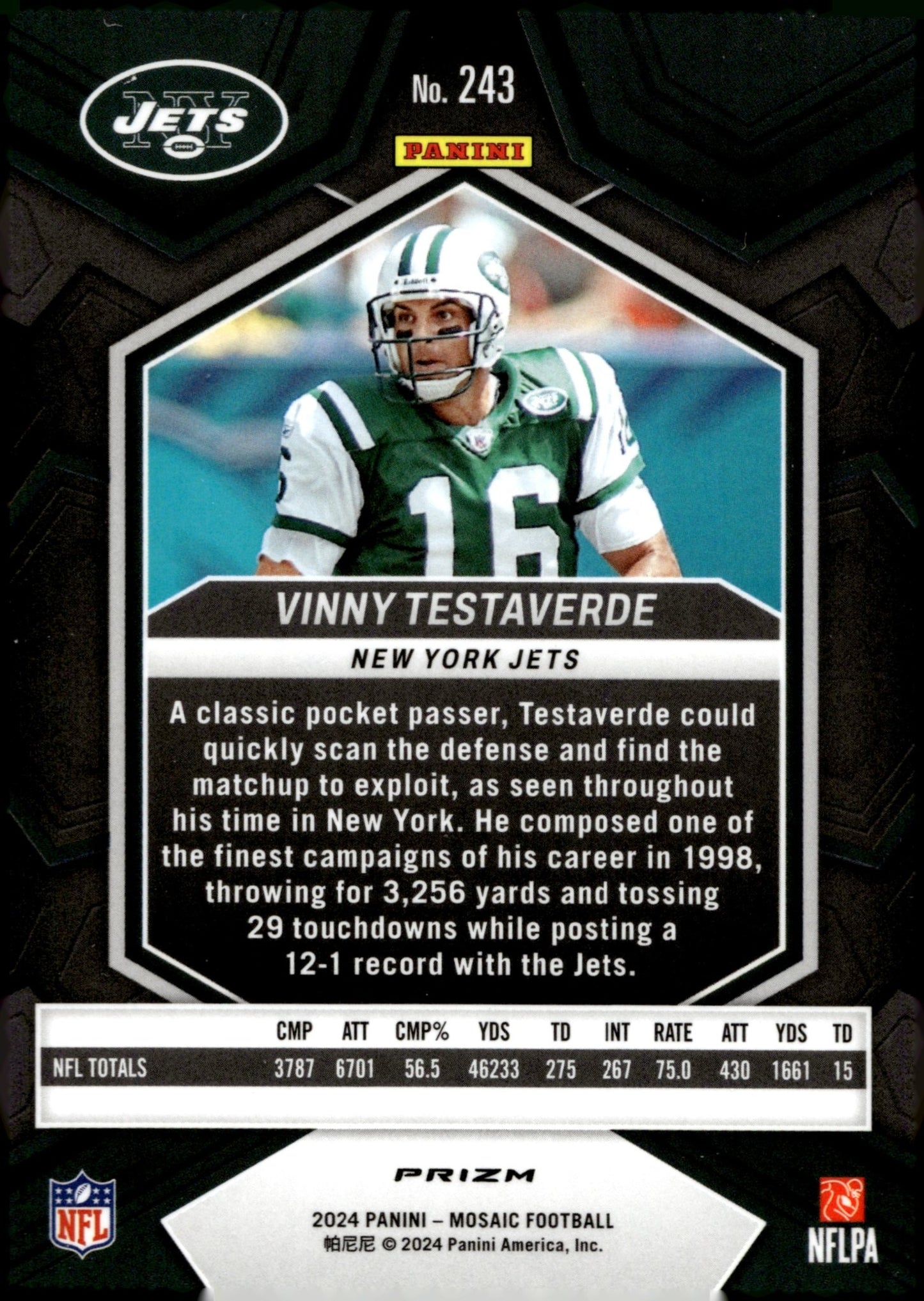 Vinny Testaverde 2024 Panini Mosaic Prizm #243 - Collector Store LLC