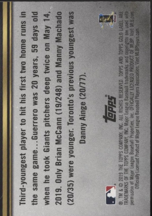 Vladimir Guerrero Jr. 2019 Topps Gold Label Class 2 RC #99 - Collector Store LLC