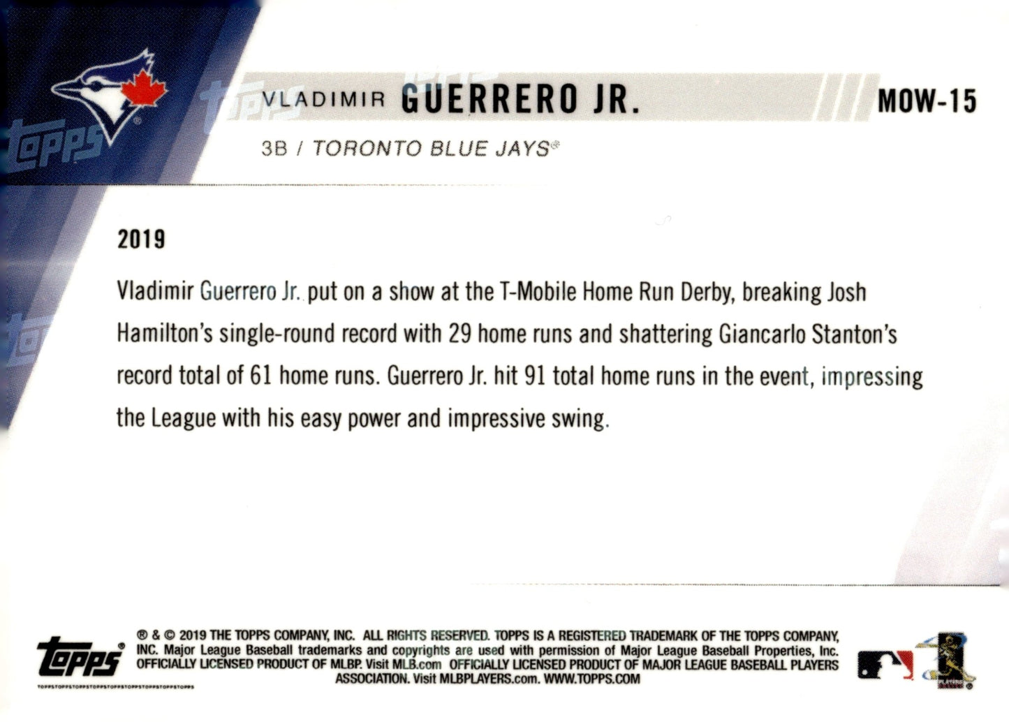 Vladimir Guerrero Jr. 2019 Topps Now Moment of the Week RC #MOW - 15 - Collector Store LLC