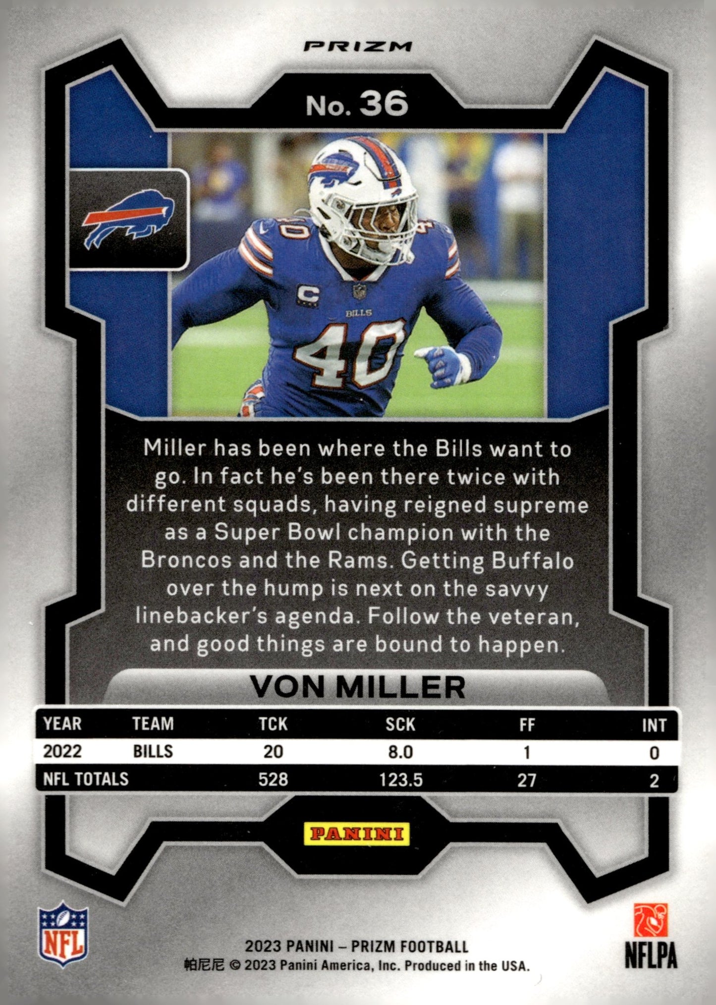 Von Miller 2023 Panini Prizm Red White & Blue Prizm #36 - Collector Store LLC