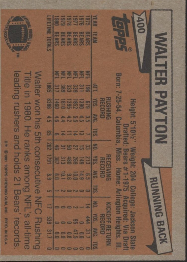 Walter Payton 1981 Topps #400 Chicago Bears #4 - Collector Store LLC