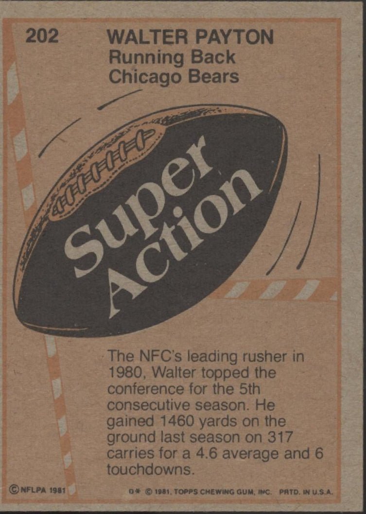 Walter Payton 1981 Topps Super Action #202 Chicago Bears - Collector Store LLC
