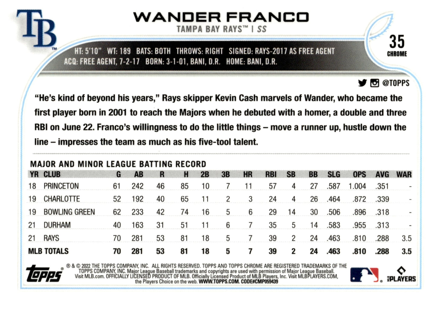 Wander Franco 2022 Topps Chrome RC #35 - Collector Store LLC
