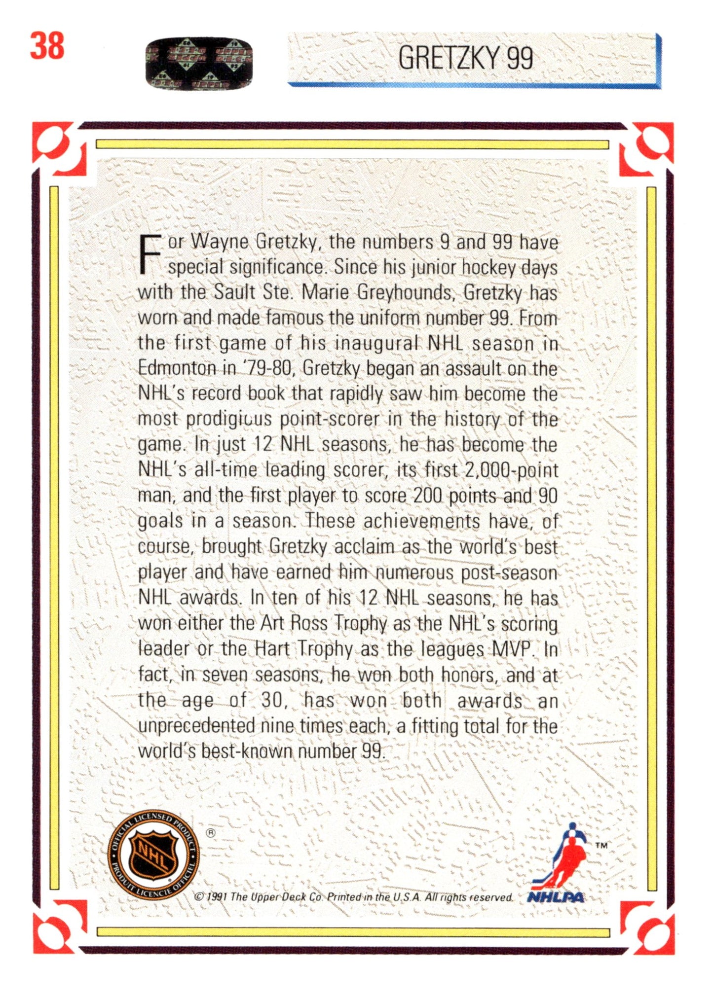 Wayne Gretzky 1991 - 92 Upper Deck Gretzky 99 #38 #1 - Collector Store LLC