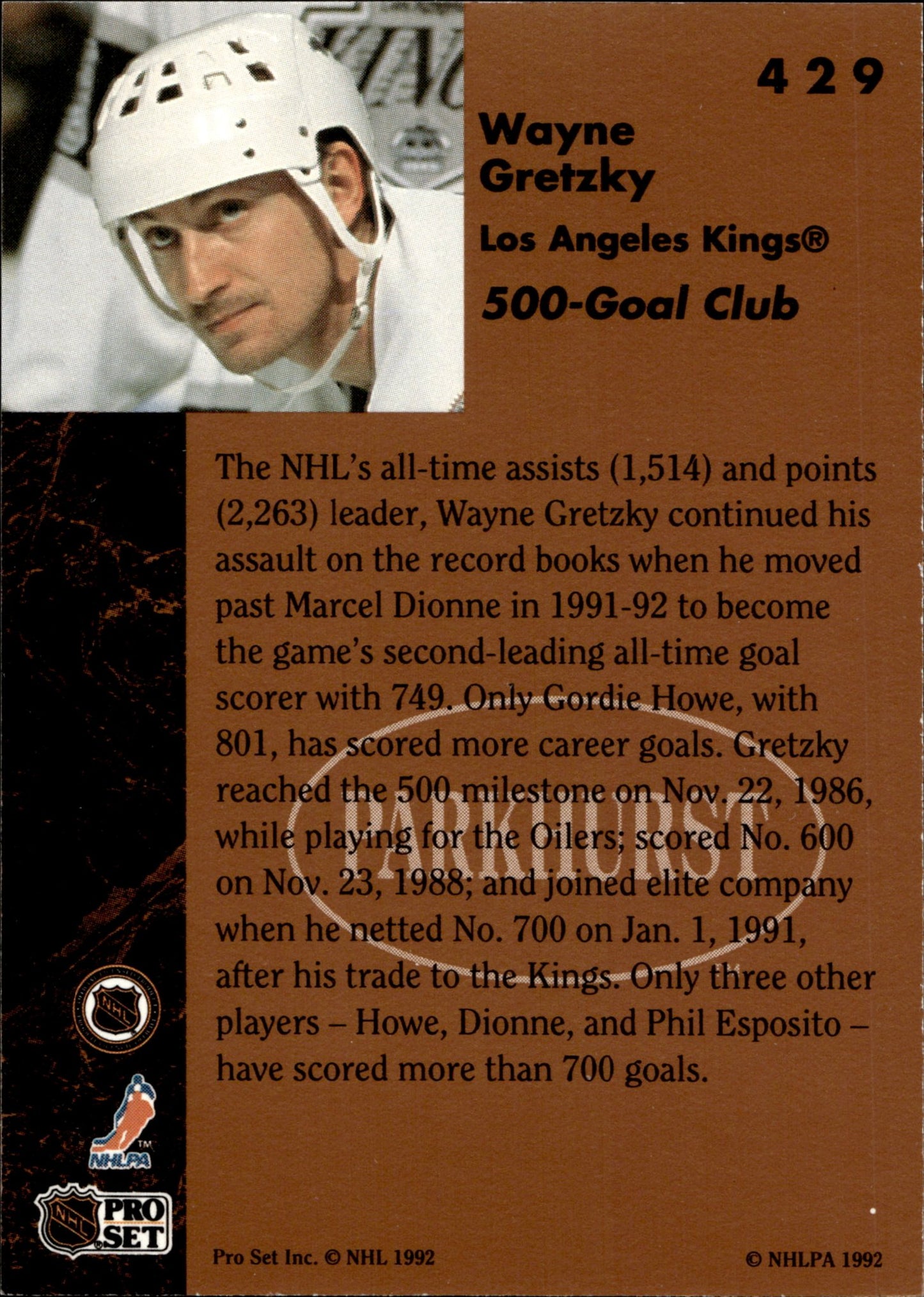 Wayne Gretzky 1992 - 93 Parkhurst 500 Goal Club #429 - Collector Store LLC