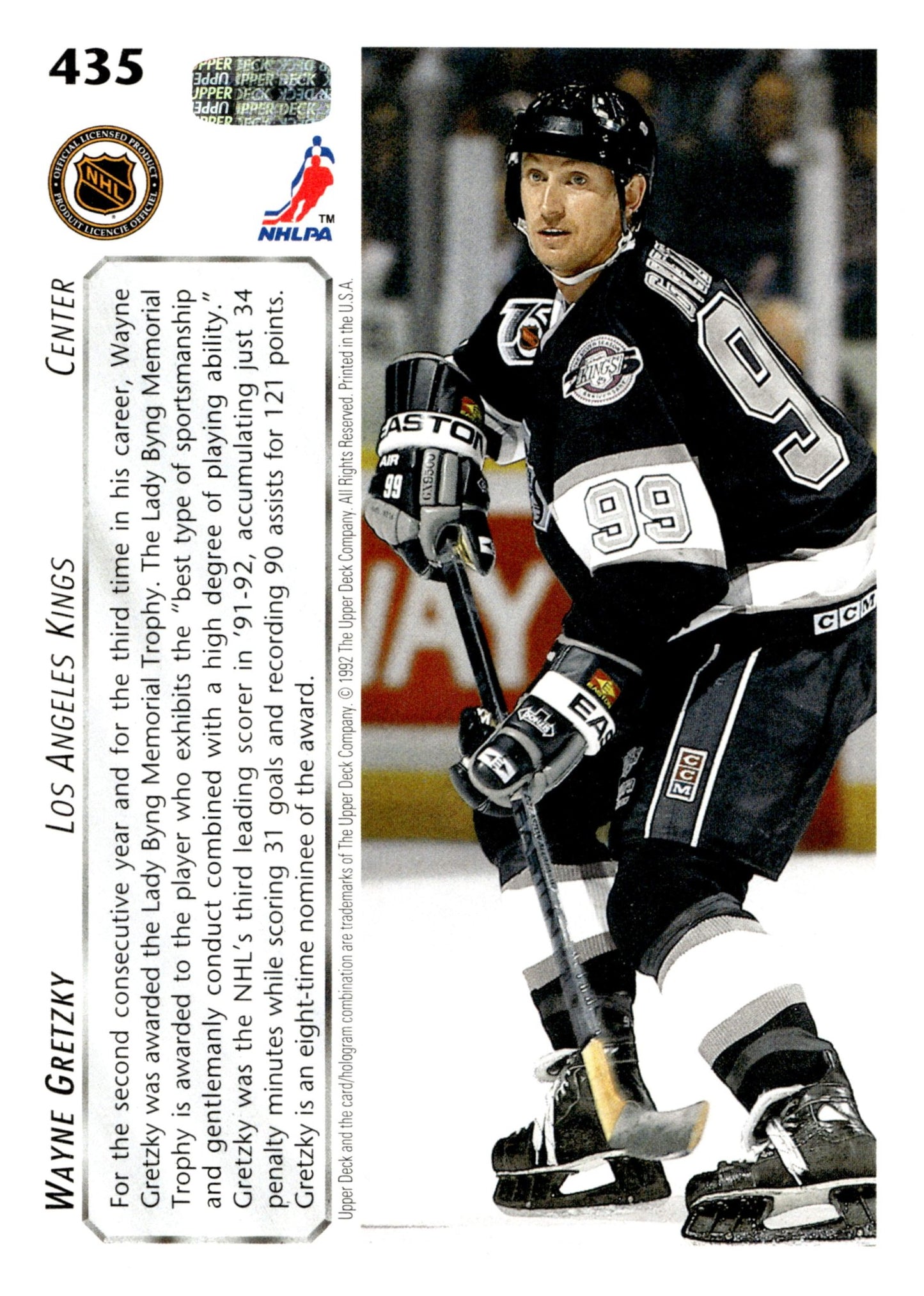 Wayne Gretzky 1992 - 93 Upper Deck Lady Byng Memorial Trophy Winner #435 - Collector Store LLC