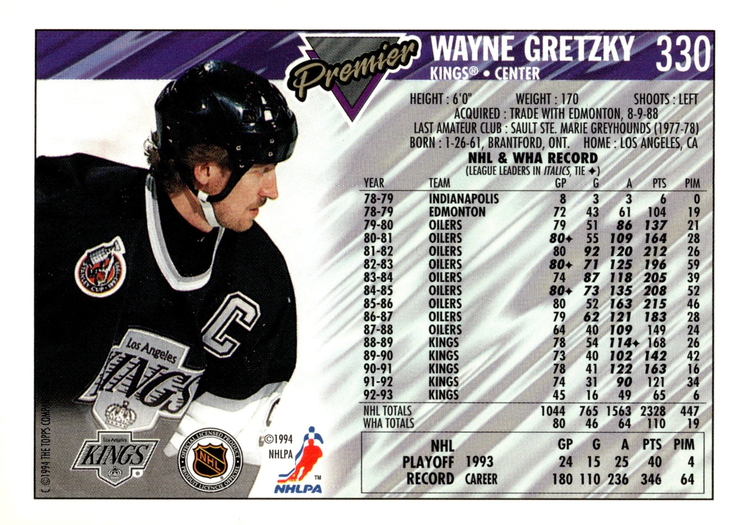 Wayne Gretzky 1993 - 94 Topps Premier #330 - Collector Store LLC