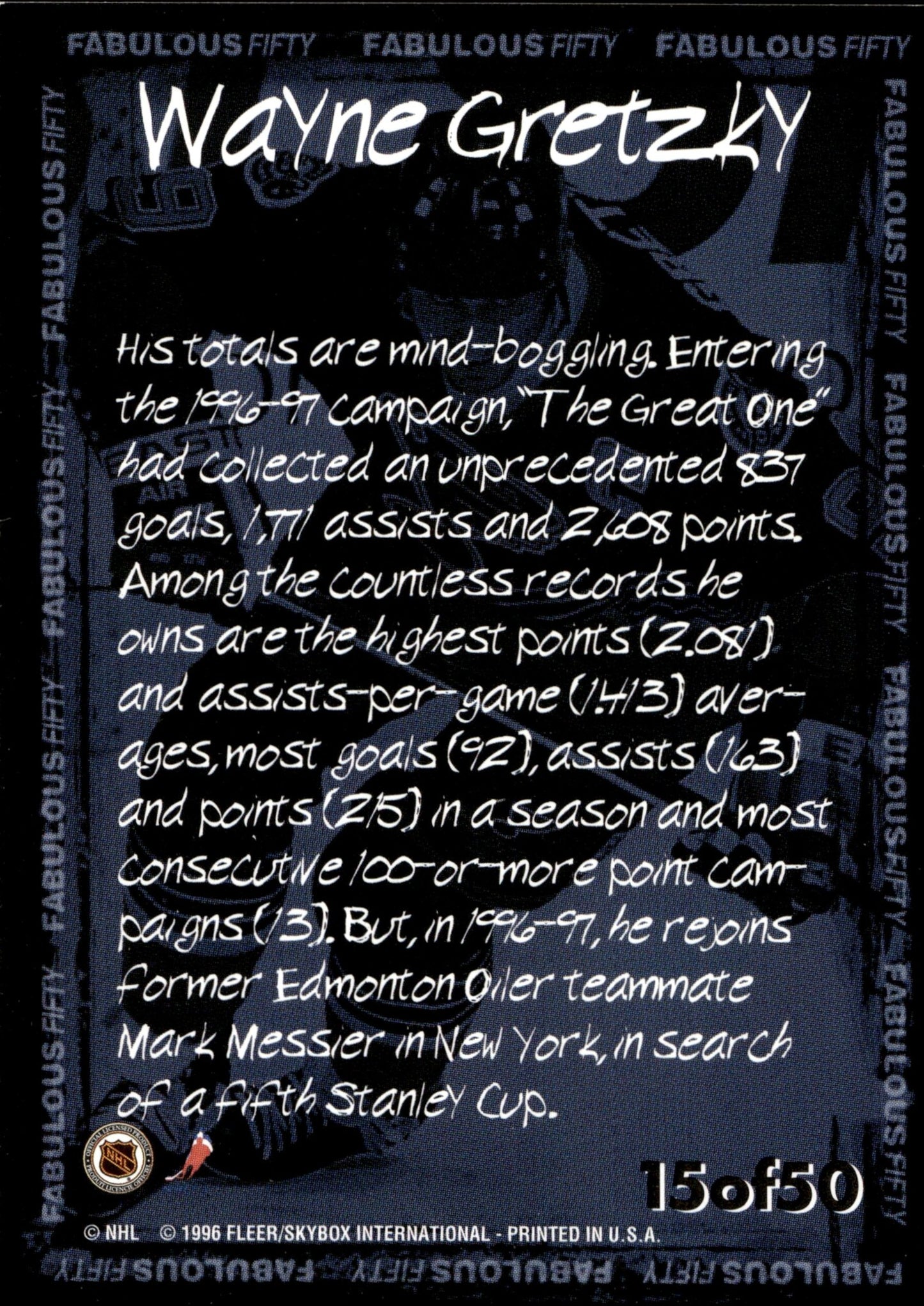 Wayne Gretzky 1996 - 97 Fleer Picks of '96 - 97 Fabulous Fifty #15 - Collector Store LLC