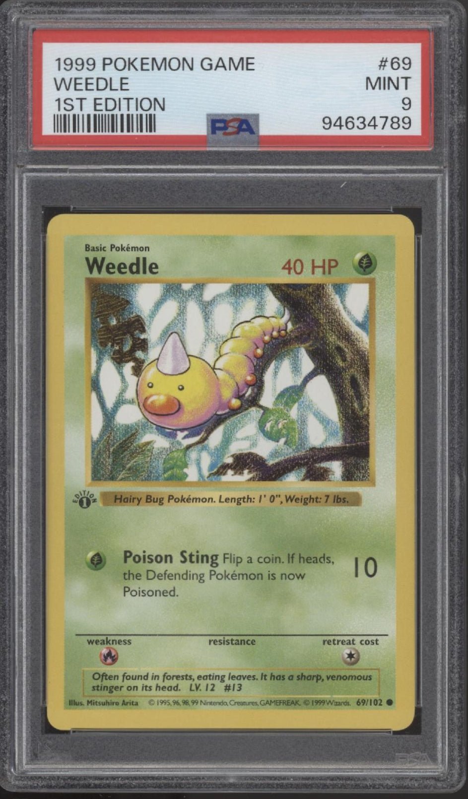 Weedle Pokemon Base Set 1st Edition #69 PSA 9 - Collector Store LLC