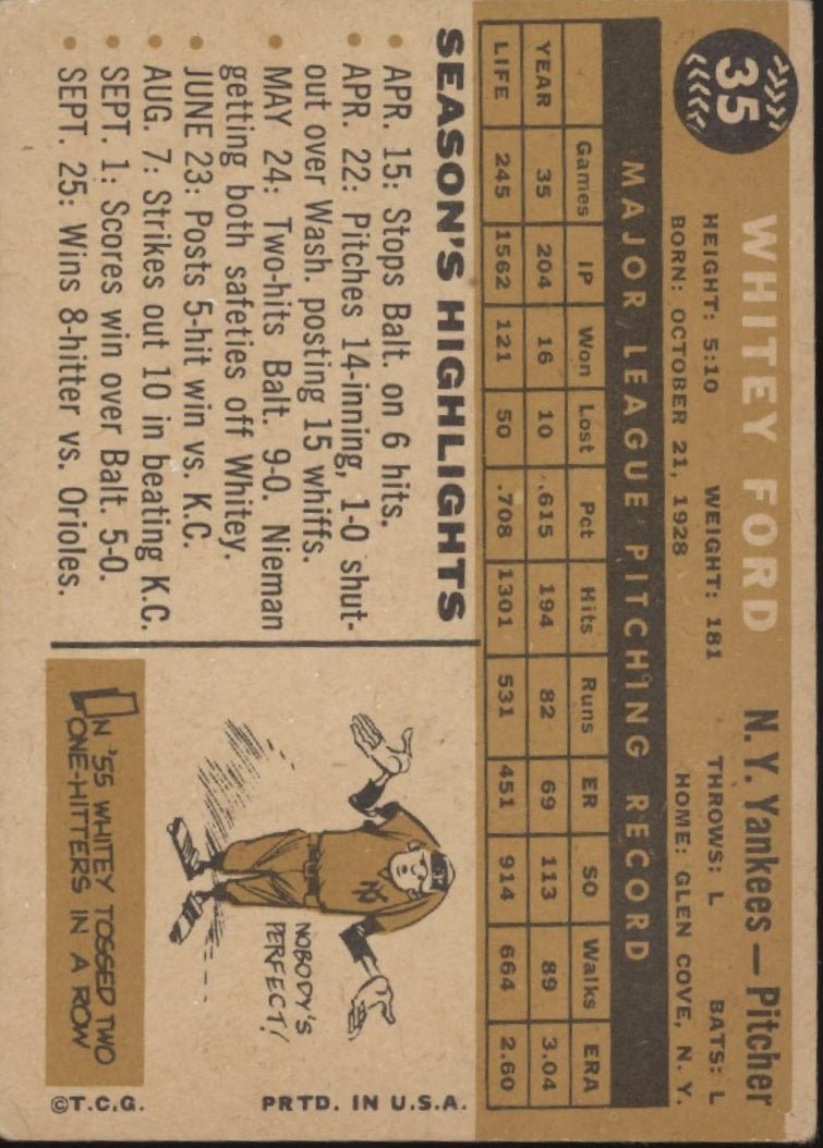Whitey Ford 1960 Topps #35 New York Yankees VG - Collector Store LLC