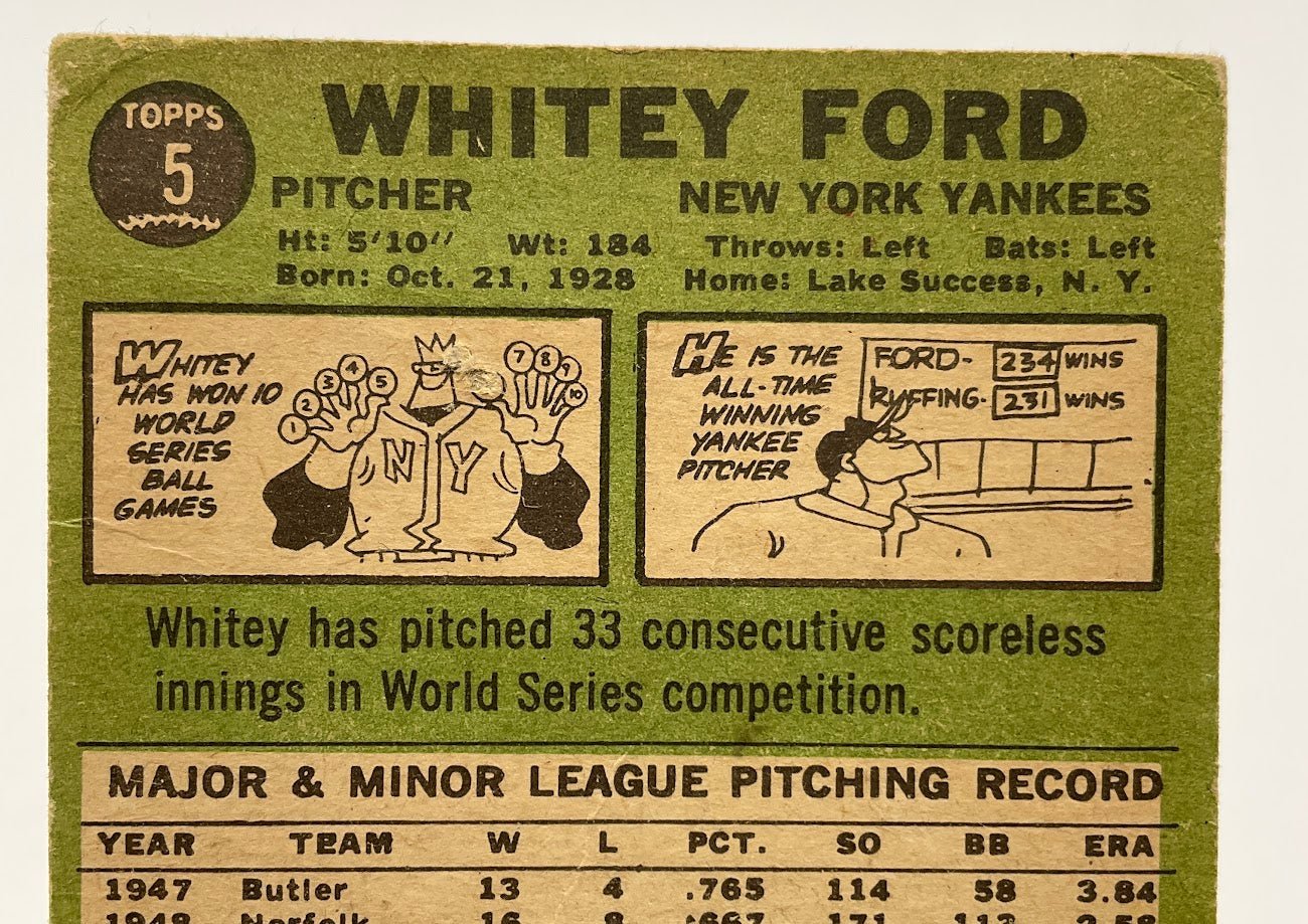 Whitey Ford 1967 Topps #5 New York Yankees VG - Collector Store LLC