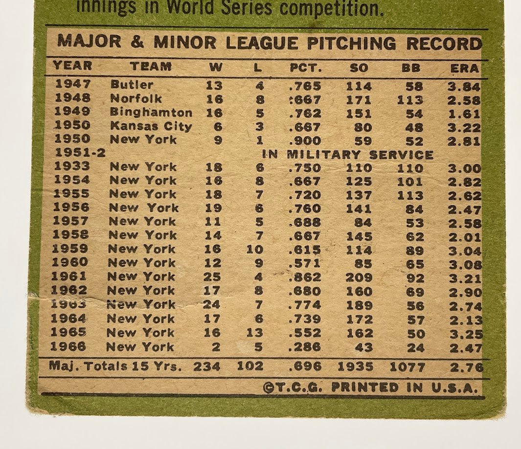 Whitey Ford 1967 Topps #5 New York Yankees VG - Collector Store LLC
