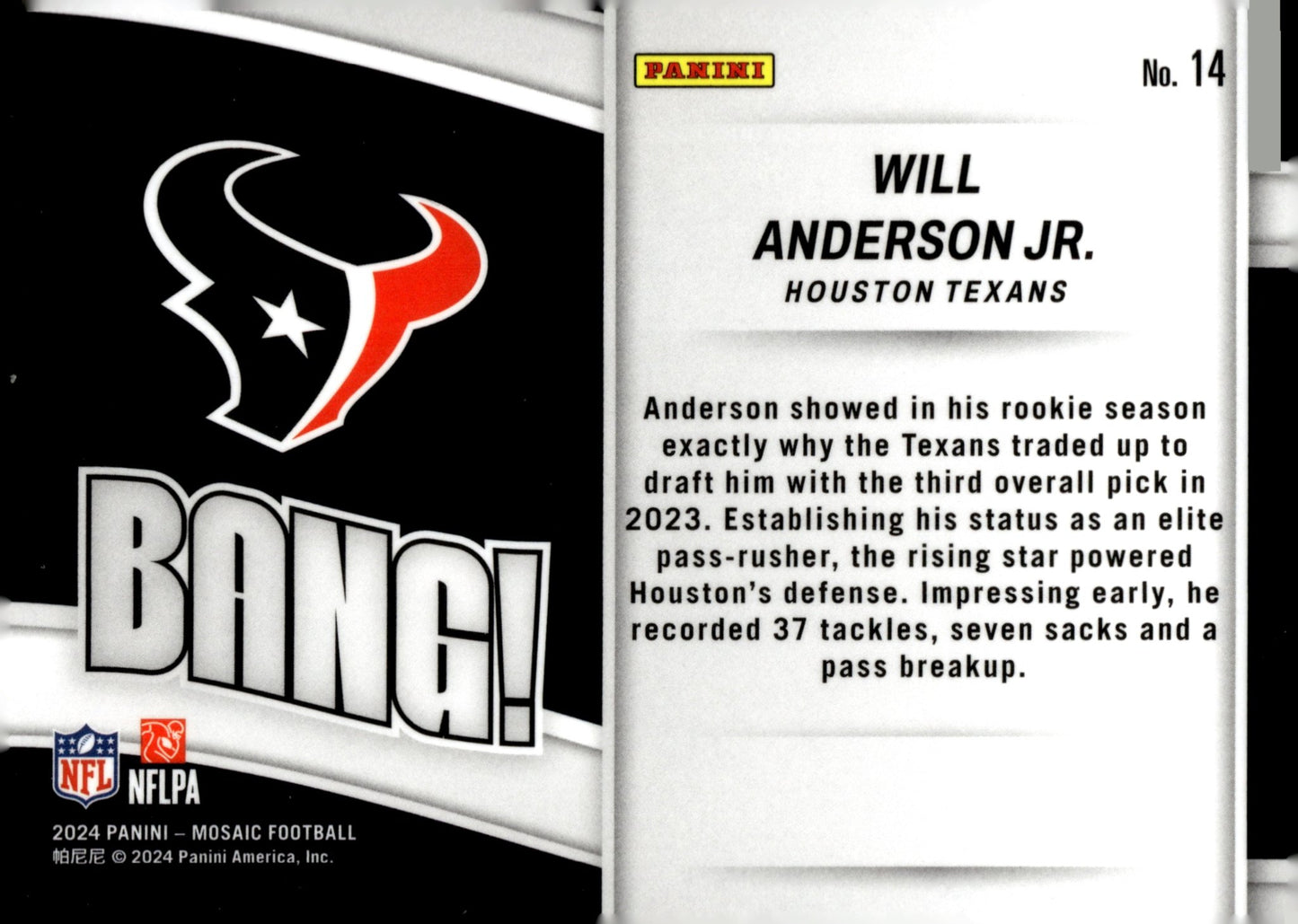 Will Anderson Jr. 2024 Panini Mosaic Bang! #14 - Collector Store LLC