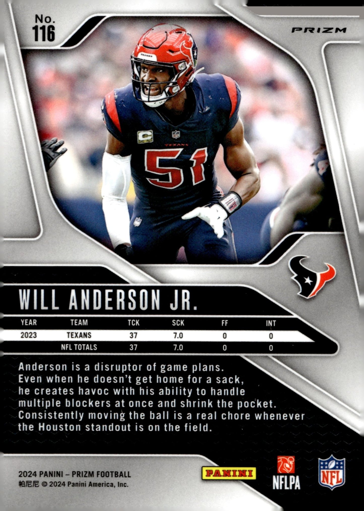 Will Anderson Jr. 2024 Panini Prizm Green Pulsar Prizm #116 - Collector Store LLC