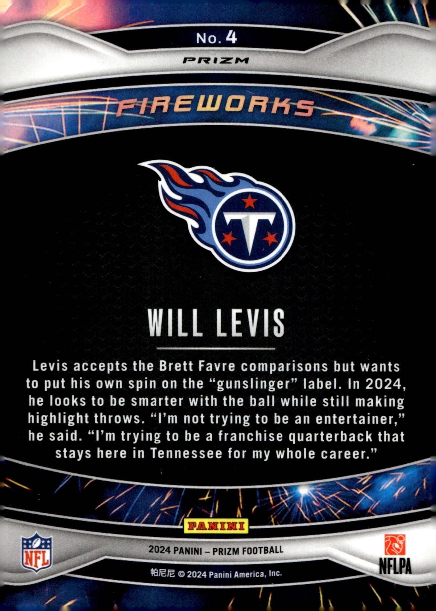 Will Levis 2024 Panini Prizm Fireworks Green Prizm #4 - Collector Store LLC