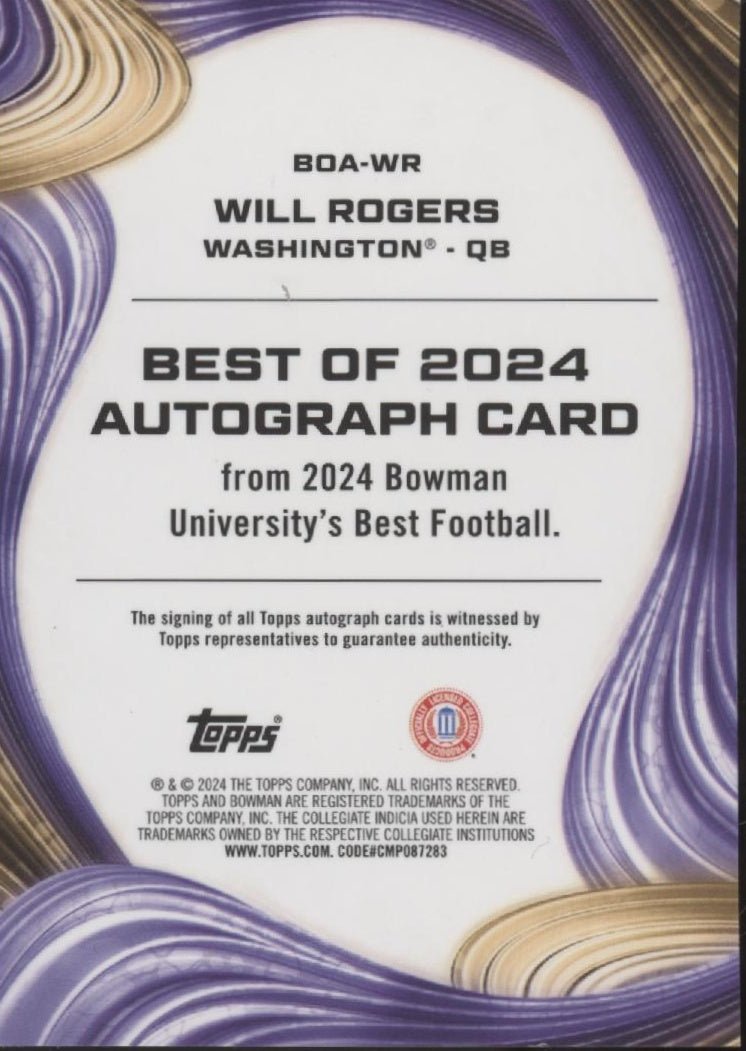 Will Rogers 2024 Bowman's Best University Refractor Auto BOA - WR - Collector Store LLC
