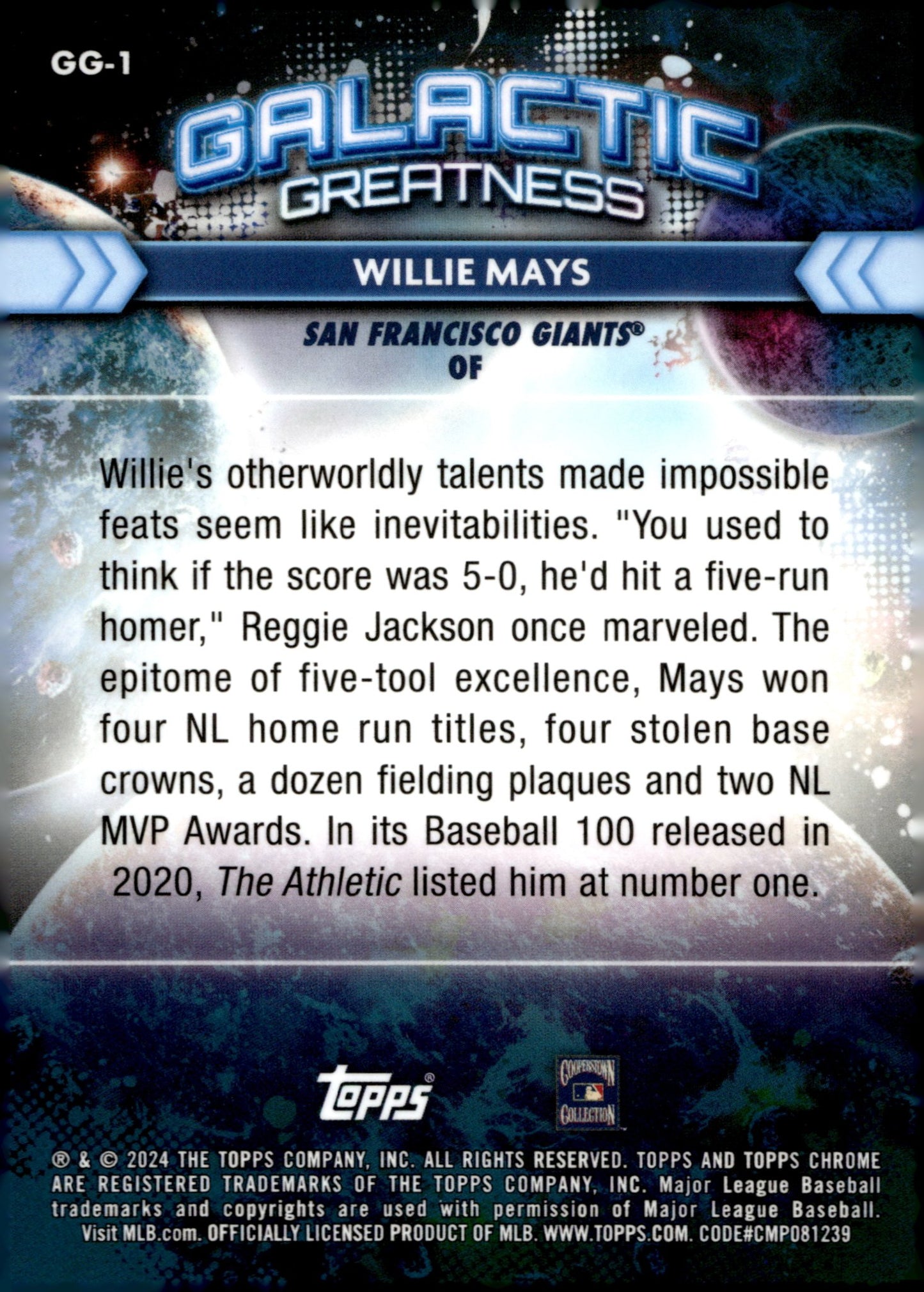 Willie Mays 2024 Topps Chrome Cosmic Galactic Greatness Refractor #GG - 1 - Collector Store LLC