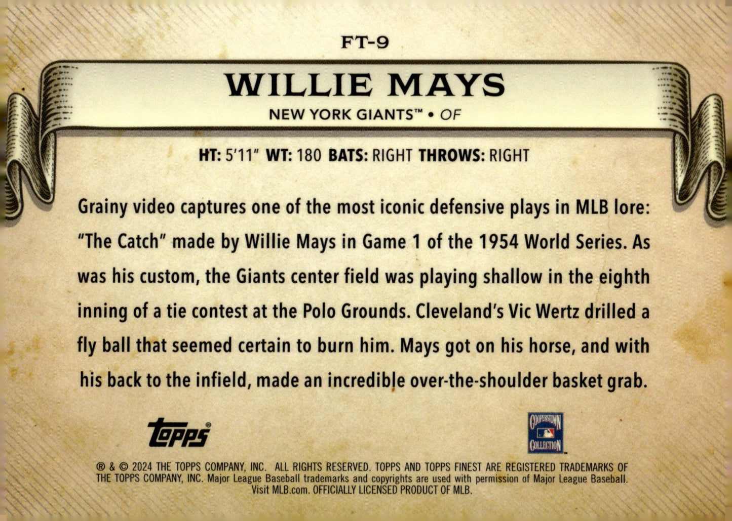 Willie Mays 2024 Topps Finest Timelines #FT - 9 - Collector Store LLC
