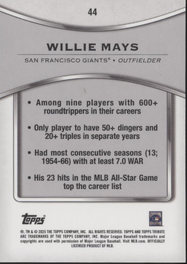 Willie Mays 2025 Topps Tribute 44 - Collector Store LLC