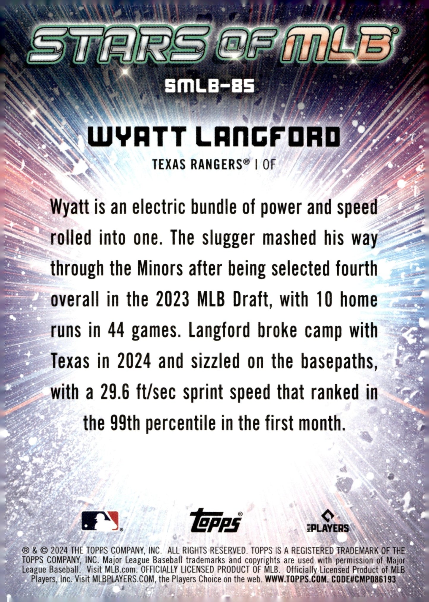 Wyatt Langford 2024 Topps Update Series Stars of MLB Foil RC #SMLB - 85 - Collector Store LLC