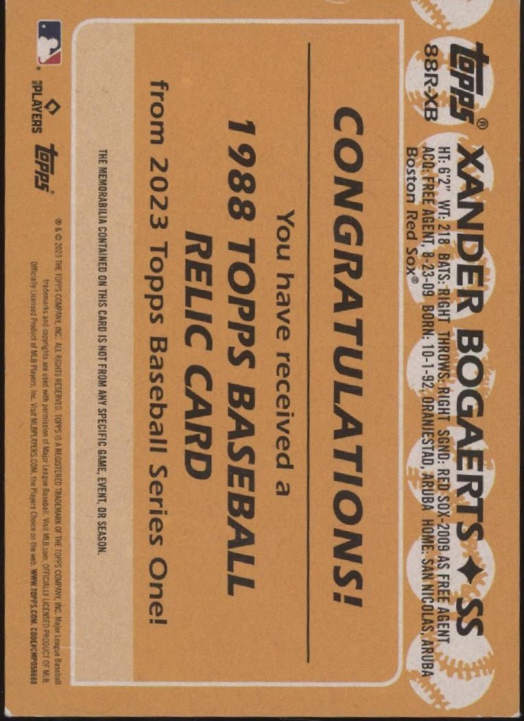 Xander Bogaerts 2023 Topps Series 1 1988 Swatch #88R - XB - Collector Store LLC
