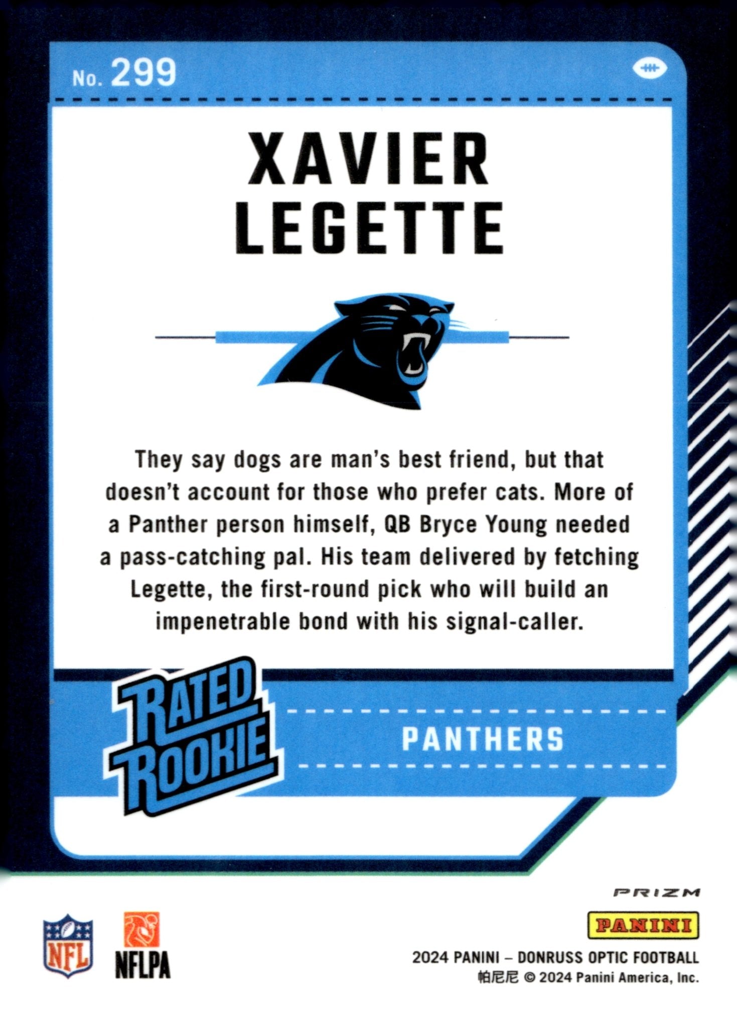 Xavier Legette 2024 Panini Donruss Optic Rated Rookie Blue Scope Prizm RC 299 - Collector Store LLC