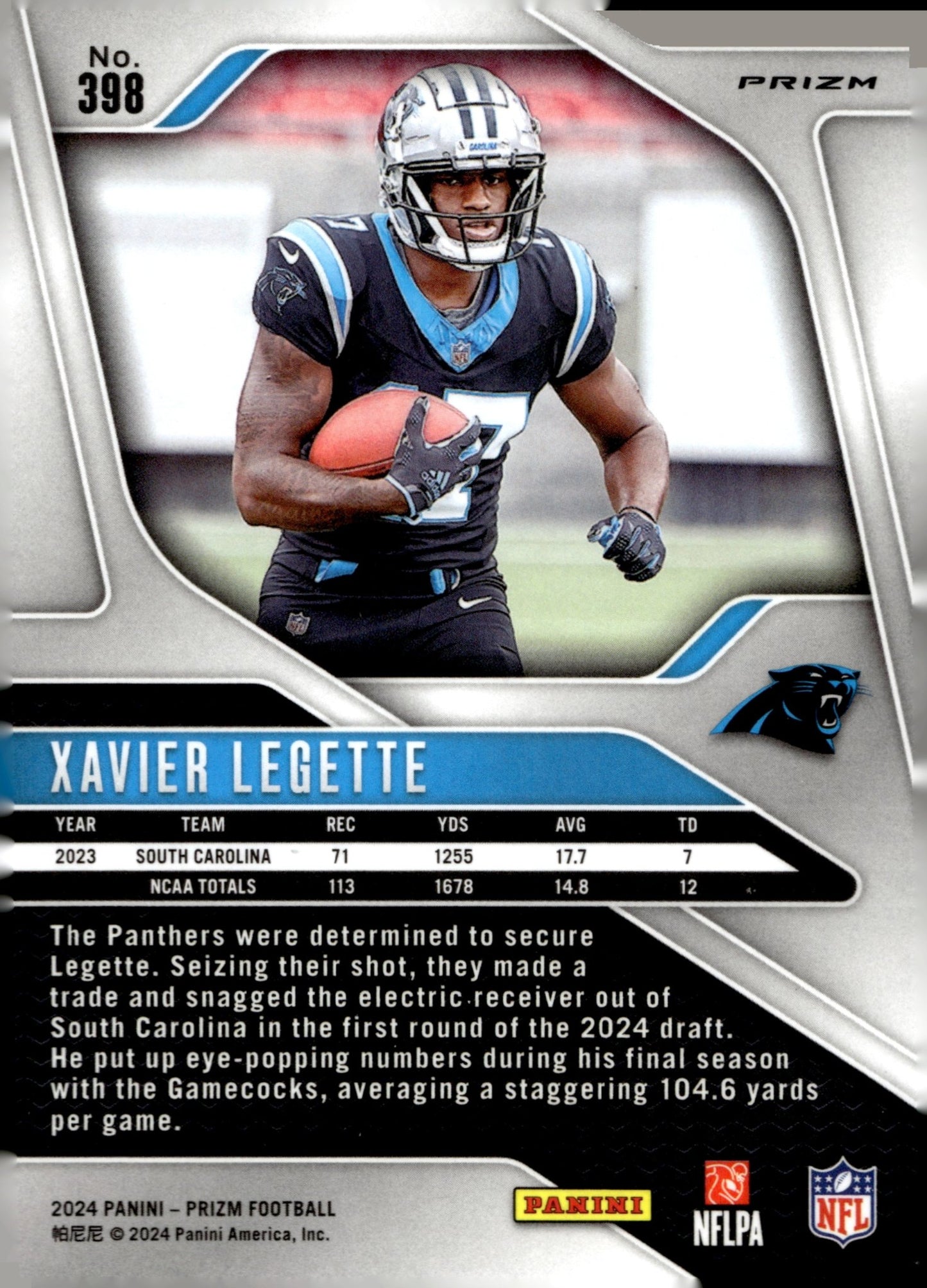 Xavier Legette 2024 Panini Prizm Green Prizm RC #398 - Collector Store LLC