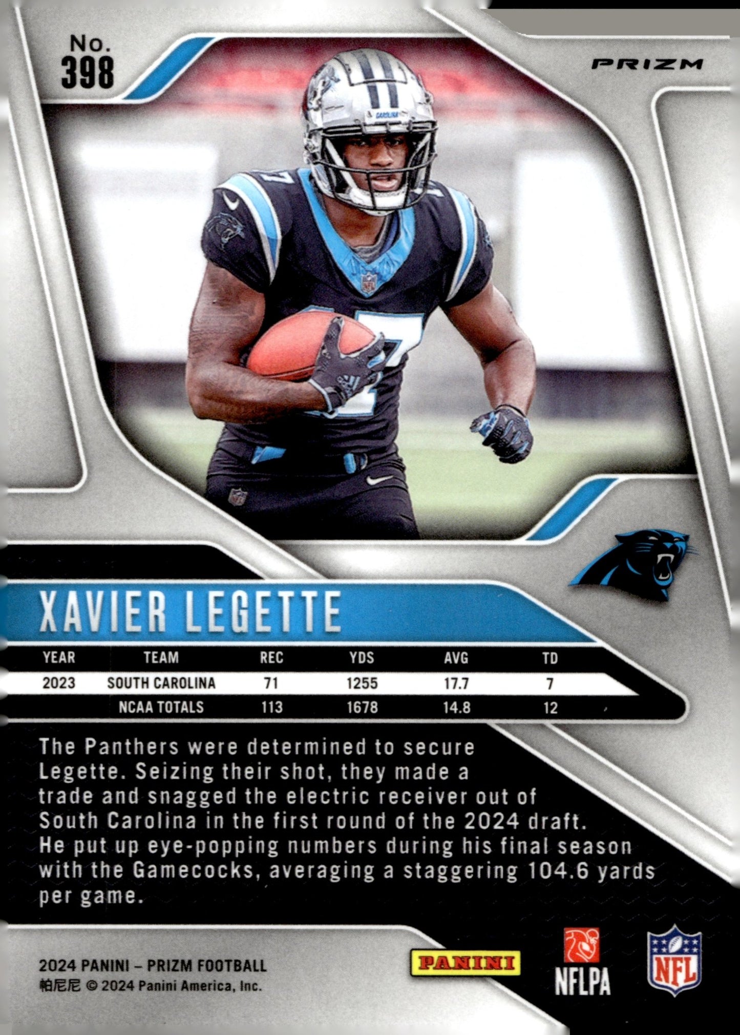 Xavier Legette 2024 Panini Prizm Silver Prizm RC #398 - Collector Store LLC