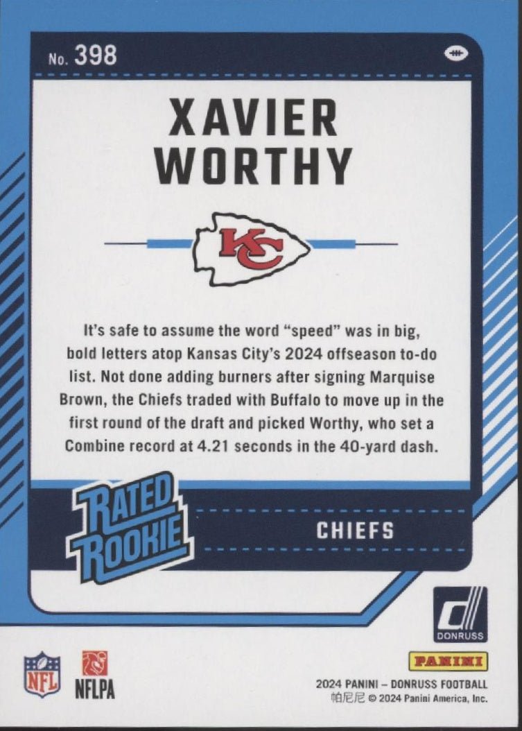 Xavier Worthy 2024 Panini Donruss Rated Rookie Press Proof Red RC 398 - Collector Store LLC