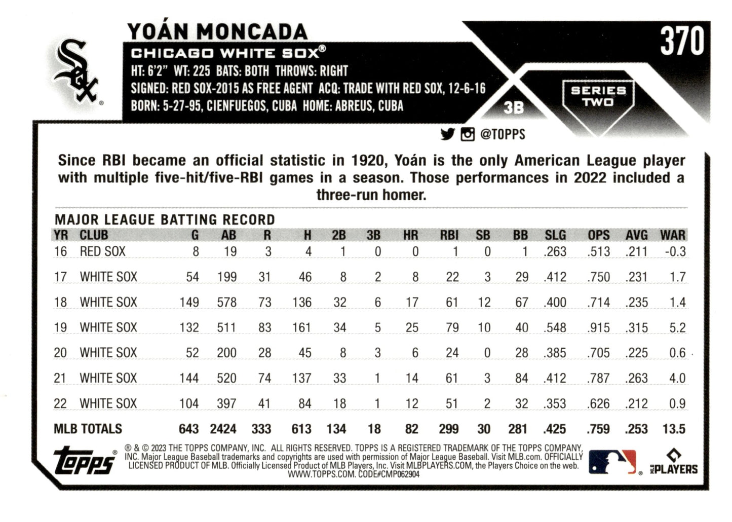 Yoan Moncada 2023 Topps Series 2 Green Foilboard 467/499 #370 - Collector Store LLC