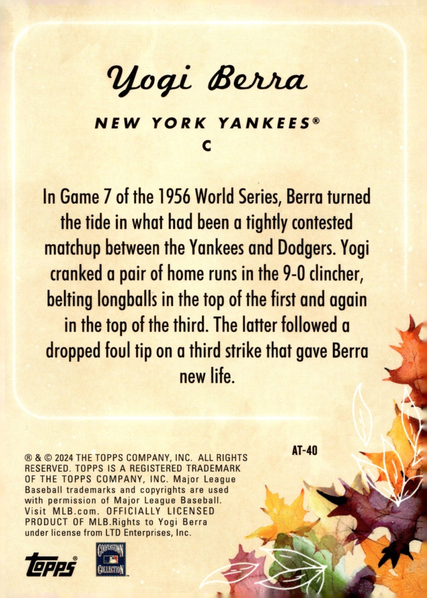 Yogi Berra 2024 Topps Update Series Autumn Tales #AT - 40 - Collector Store LLC