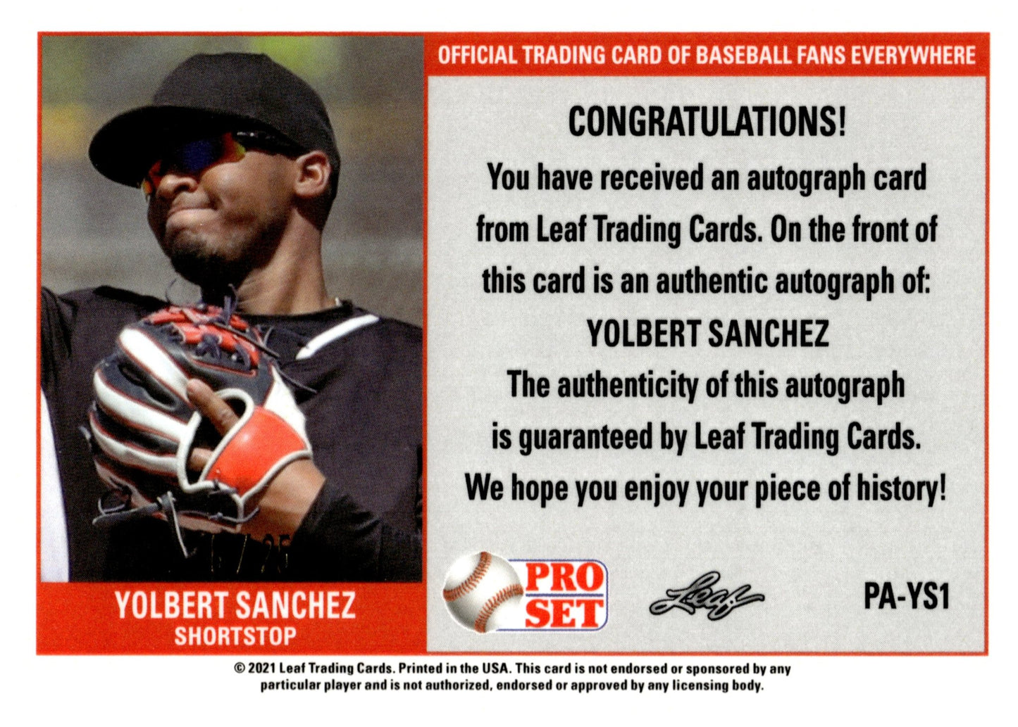 Yolbert Sanchez 2021 Leaf Pro Set Purple Refractor Auto 6/25 #PA - YS1 - Collector Store LLC