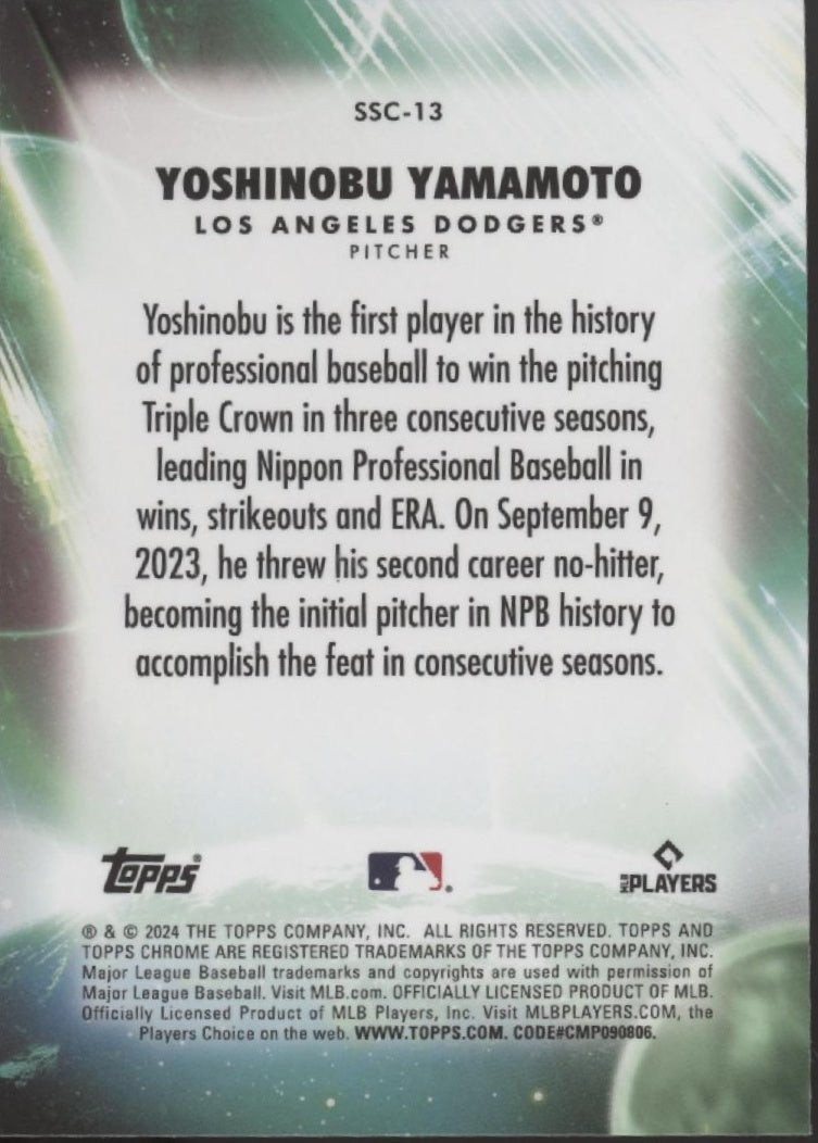 Yoshinobu Yamamoto 2024 Topps Chrome Stratospheric Stars Refractor RC #SSC - 13 - Collector Store LLC