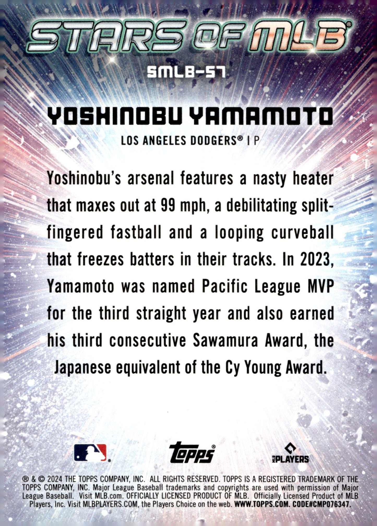 Yoshinobu Yamamoto 2024 Topps Series 2 Stars of MLB Foil RC #SMLB - 57 #1 - Collector Store LLC
