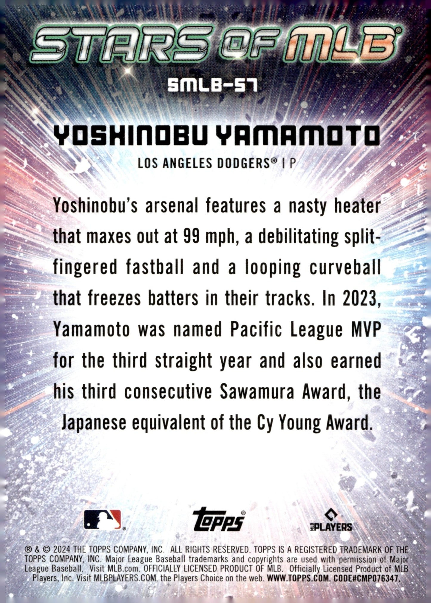 Yoshinobu Yamamoto 2024 Topps Series 2 Stars of MLB Foil RC #SMLB - 57 #2 - Collector Store LLC