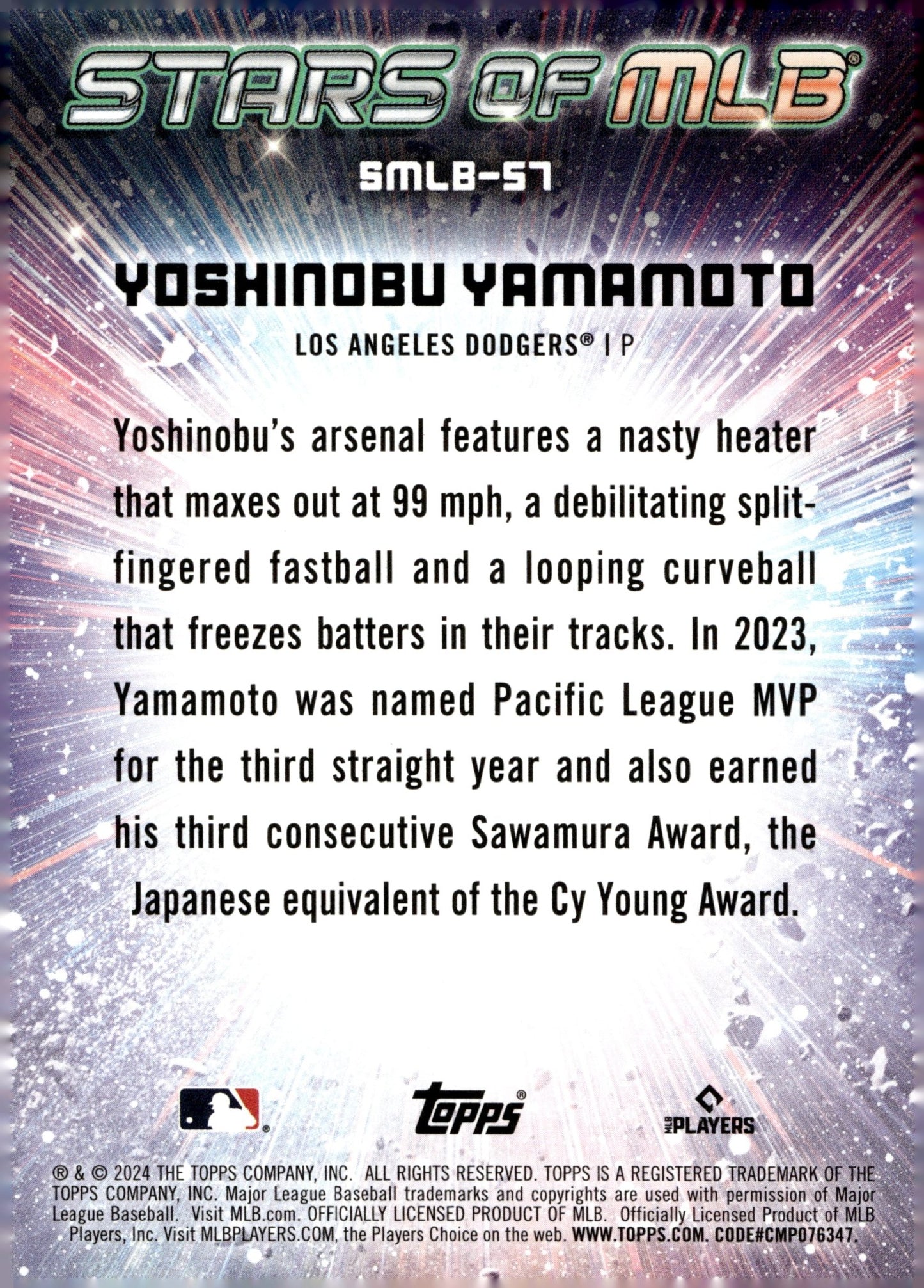 Yoshinobu Yamamoto 2024 Topps Stars of MLB #SMLB - 57 - Collector Store LLC