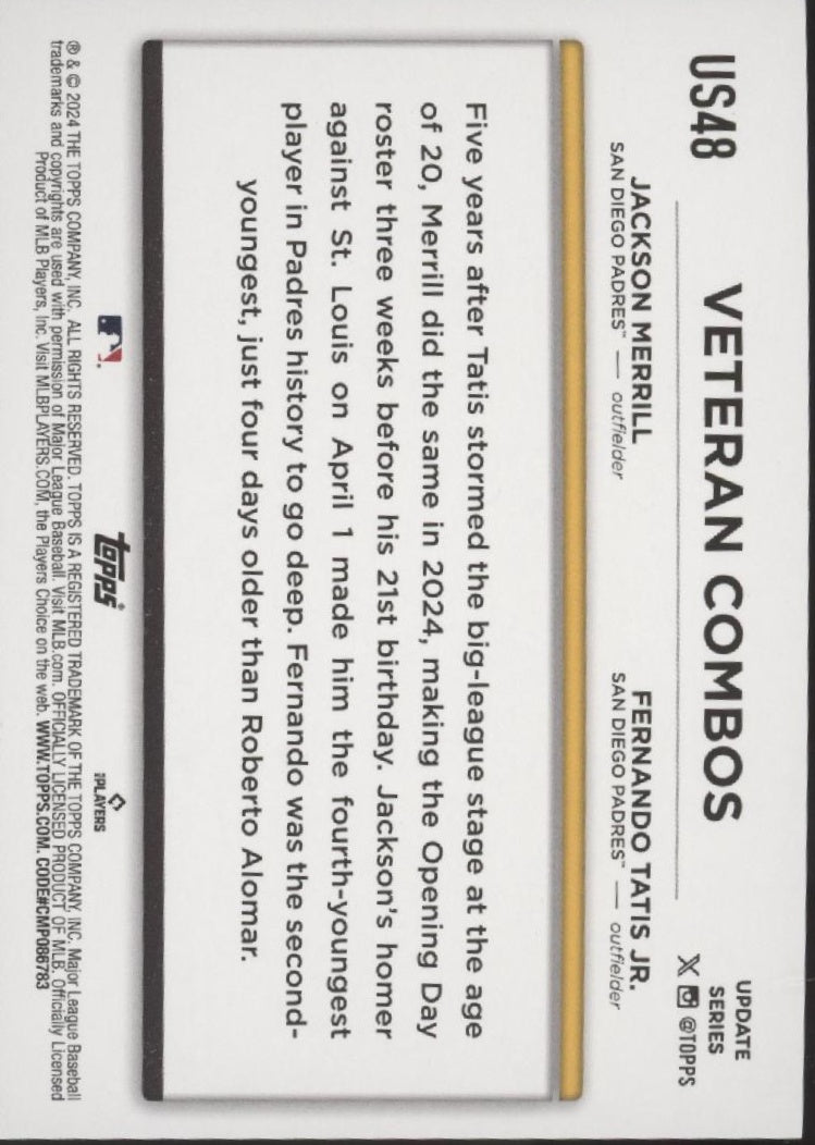 Young & Hungry 2024 Topps Update Series Merrill / Tatis US48 - Collector Store LLC