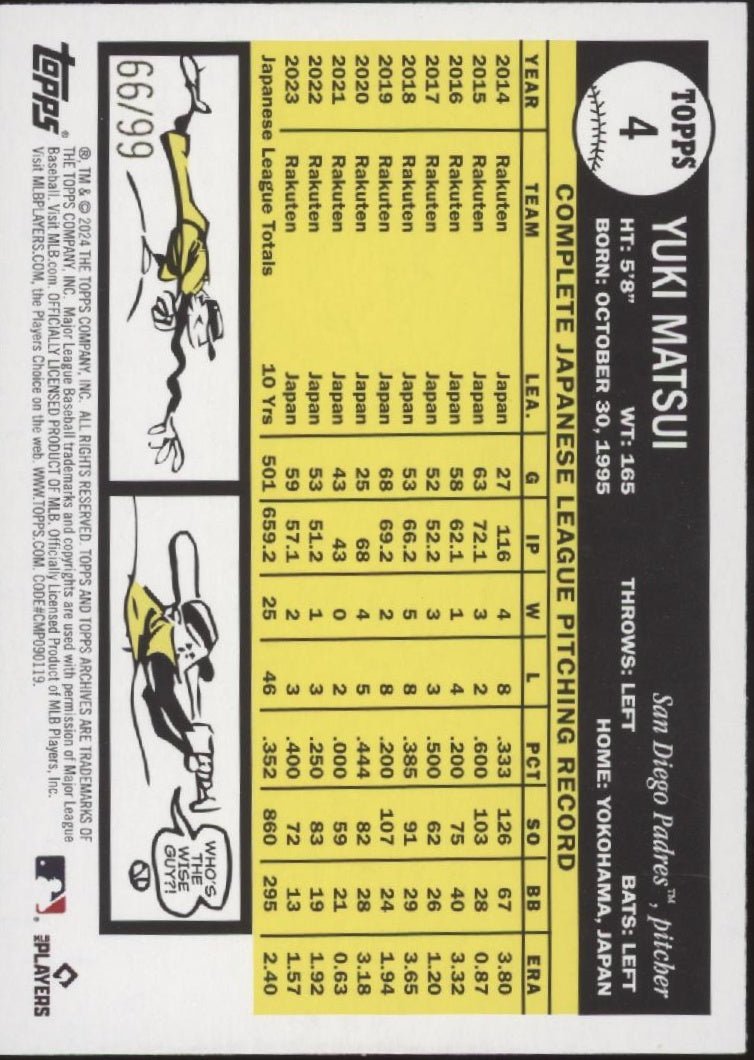 Yuki Matsui 2024 Topps Archives Green Foilboard RC 66/99 4 - Collector Store LLC