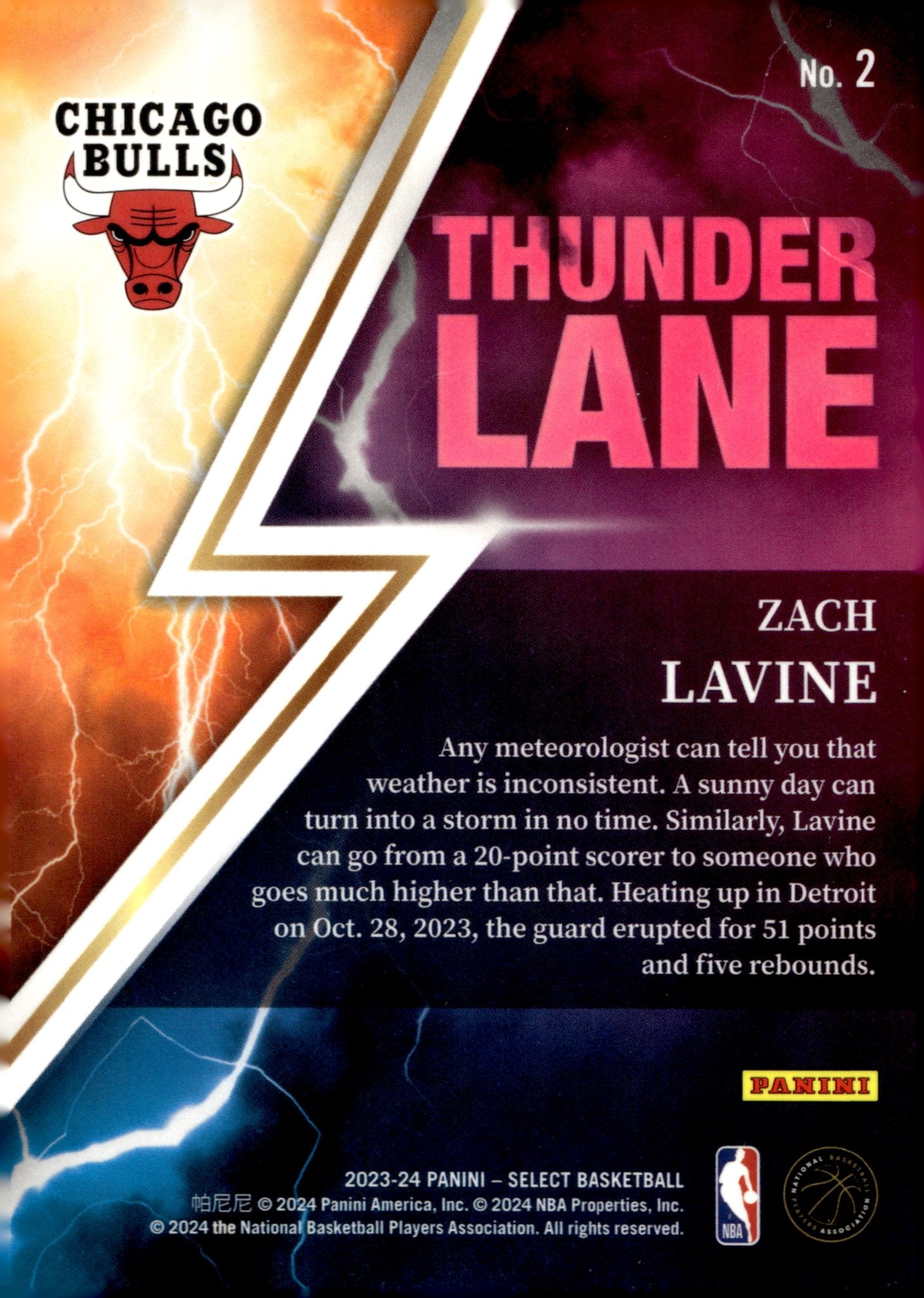 Zach Lavine 2023 - 24 Panini Select Thunder Lane #2 - Collector Store LLC