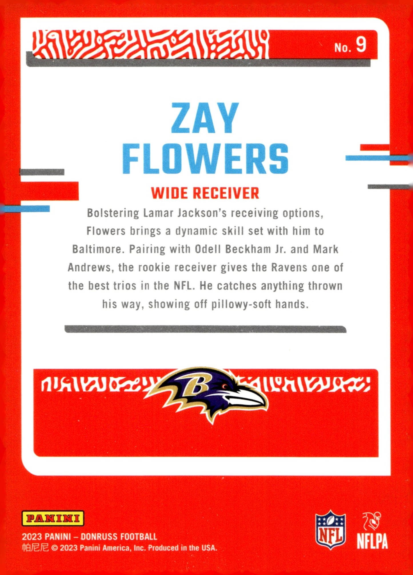 Zay Flowers 2023 Panini Donruss The Rookies RC #9 - Collector Store LLC